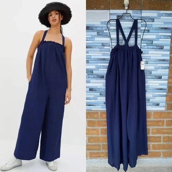 Anthropologie Pants - Anthropologie Navy Flowy Wide Leg Jumpsuit Xxs/xs